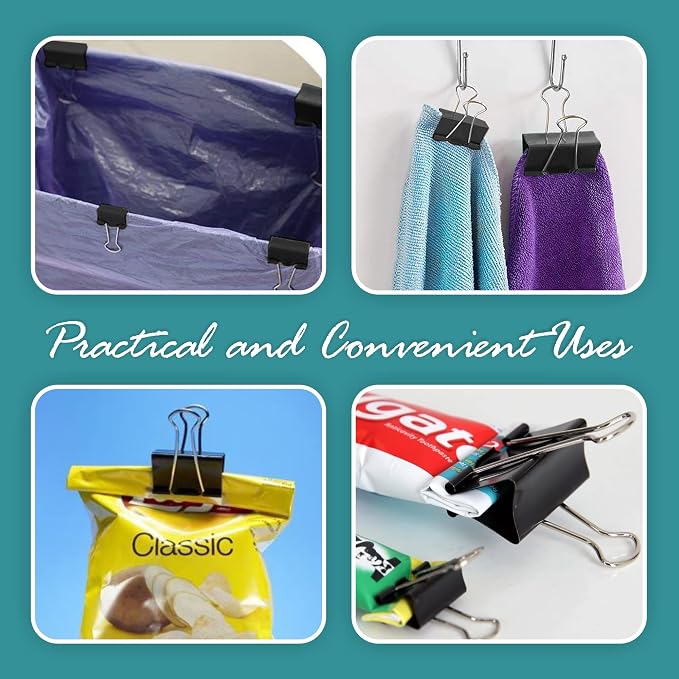 Binder Clips - 24 Small Binder Clips, 0.75 Inch Black Paper Clamps, File Clip - Image 7