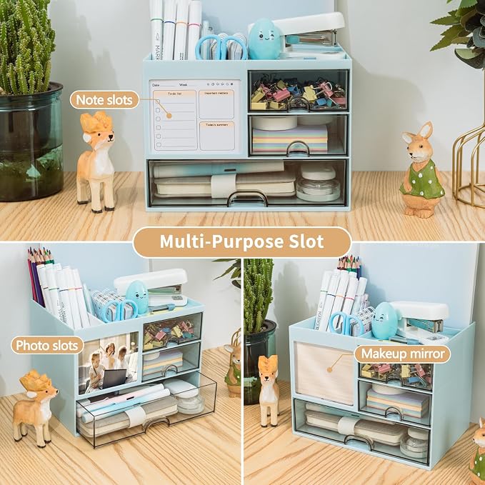 QIYVLOS Desk Organizer with 3 Drawer, Desk Organizers and Storage with 8 - Image 4