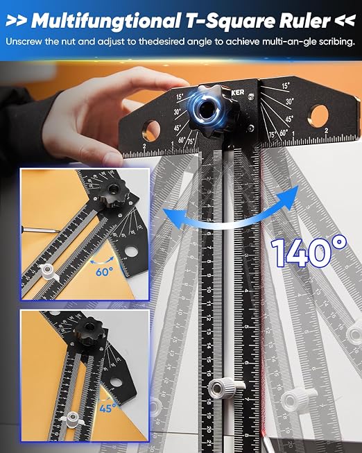 Saker Aluminum Alloy Multi-Angle Marking Ruler, Adjustable Sliding T-Square - Image 2