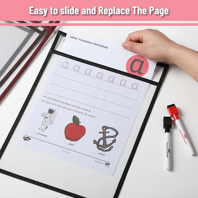 Mr. Pen- Reusable Dry Erase Pocket Sleeves, 6 Pack, Colorful | Sleek Dark Color - Image 5