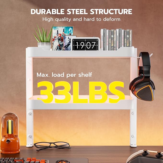 ARES WING 2-Tier Clamp On Desk Shelf, 16 inch Adjustable Above or Under Desk - Image 3