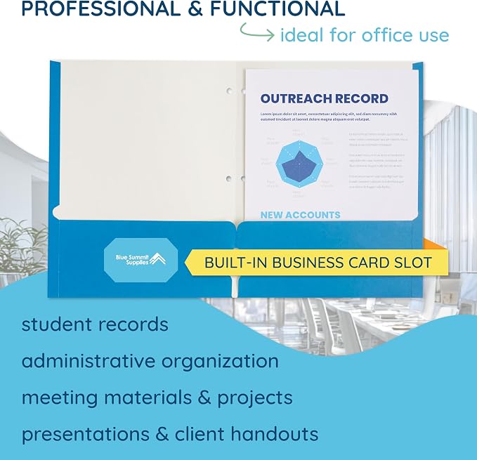 Blue Folders with Pockets, Paper Blue Pocket Folders with Business Card Holder - Image 5