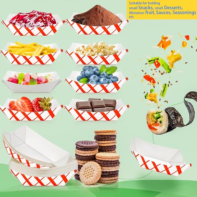 200 Pack Checkered 1/4Lb Paper Food Boat Trays Disposable Small Paper Boats - Image 4