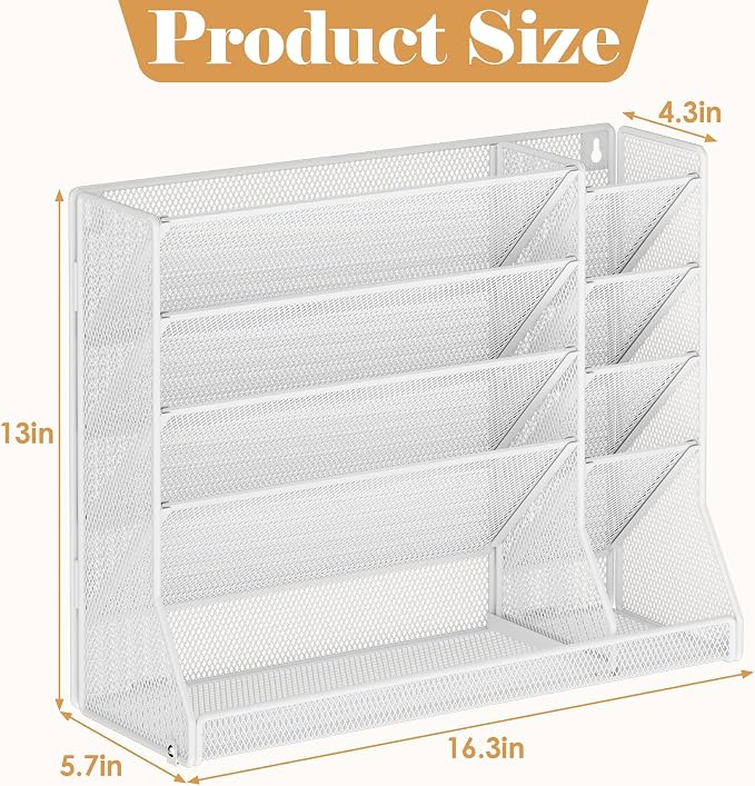 Jakyitvi Adjustable 5 Tiers Wall File Organizer Metal Hanging Holder White | 5 - Image 2