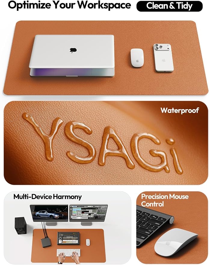YSAGi Leather Desk Pad Protector, Office Desk Mat, Large Mouse Pad, Non-Slip PU - Image 8