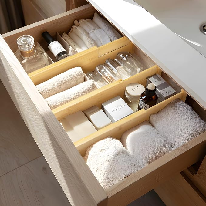 VaeFae 6 Pack Bamboo Drawer Dividers, Expandable Separators - Image 8