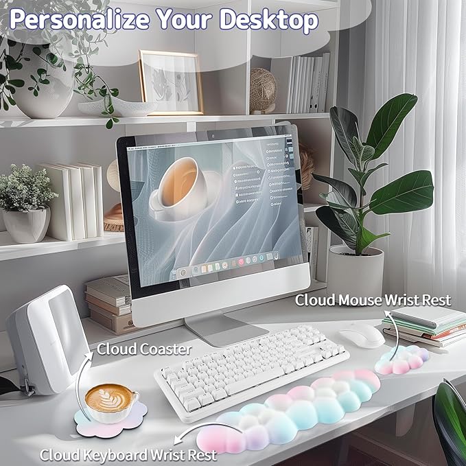 Sushret Cloud Wrist Rest Keyboard, Cloud Keyboard Wrist Pad Set - Image 2