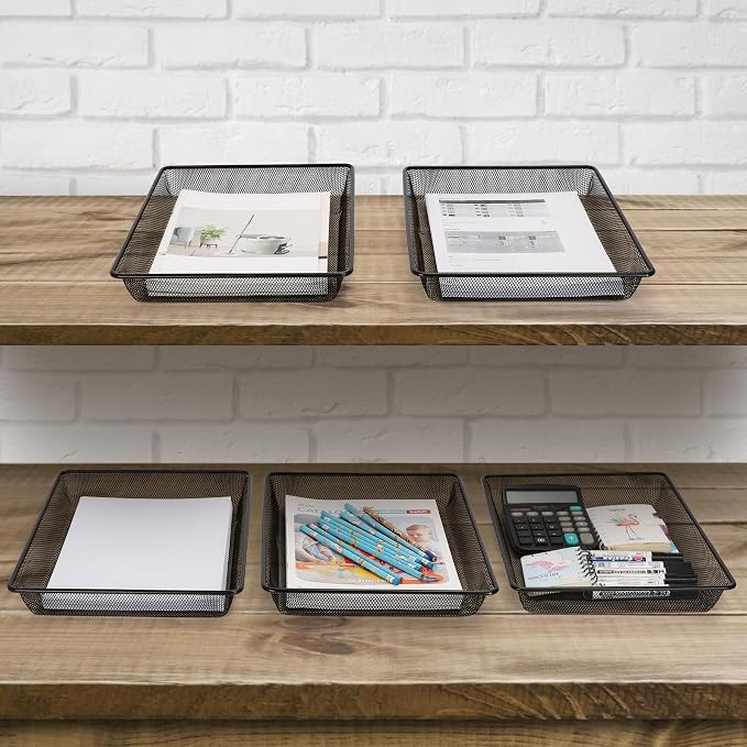 Office Metal Mesh Basket for Desk, Single Paper Tray Organizer, Turn in Trays - Image 7