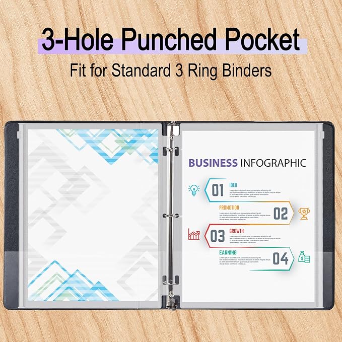 Antner 18 Pack Clear Letter Size Binder Pockets 3 Ring Binder Zipper Pouch - Image 4