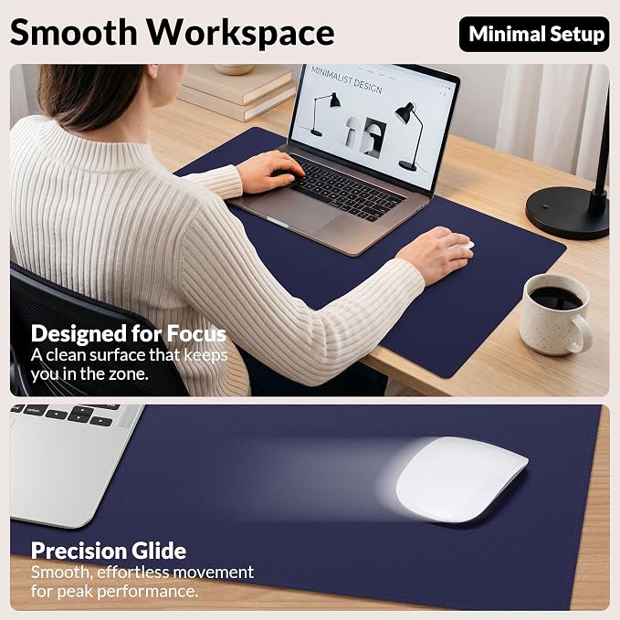 AFIING Cork Desk Mat, Sapphire Blue, 35.4" x 17" | Natural Cork & PU Leather - Image 5