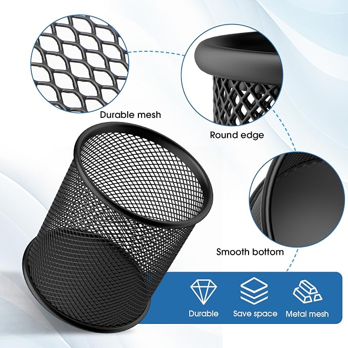 MaxGear Pen Holder for Desk 3 Pack, Mesh Metal, Non-Slip EVA Pad, 3.7’’ Tall | - Image 2
