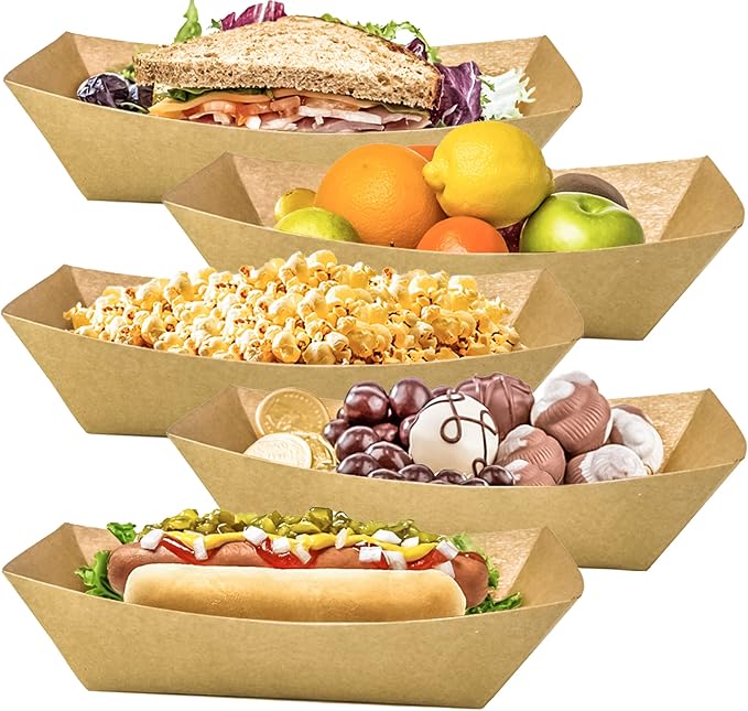 100 Pack 3lb Kraft Paper Food Trays, Heavy-Duty Paper Food Boat Disposable - Image 5