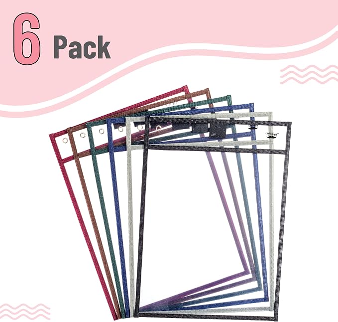 Mr. Pen- Reusable Dry Erase Pocket Sleeves, 6 Pack, Colorful | Sleek Dark Color - Image 2