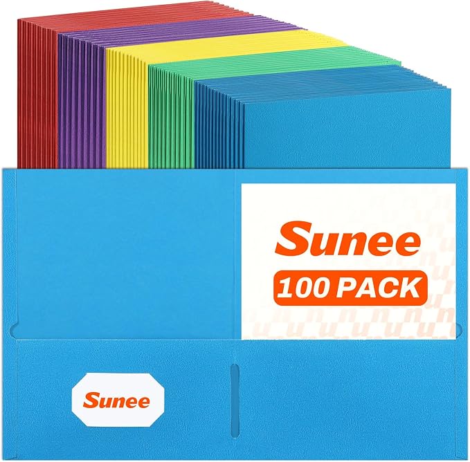 SUNEE Two Pocket Folders, 100 Pack File Folders by SUNEE