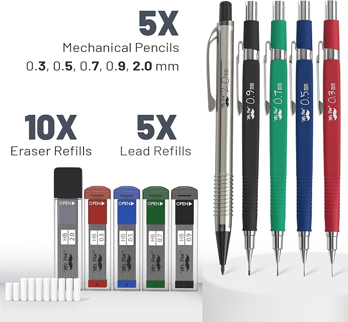 Mr. Pen- Art Mechanical Pencil Set, 5 Mechanical Pencils, 5 HB Lead Refills & - Image 2
