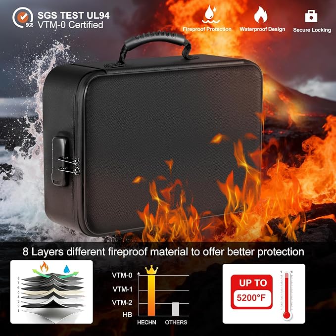 Fireproof Document Box with 5200℉ Heat Insulated, Document Organizer with Lock - Image 3