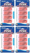 BAZIC Products Pink Eraser, Latex Free Bevel Block Erasers, Large Size by BAZICProducts