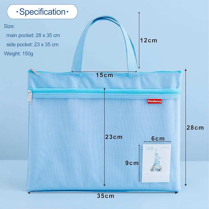 Pendancy Mesh Zipper Pouch 11x13.7 in, Large Double Pocket Waterproof File Bag - Image 3