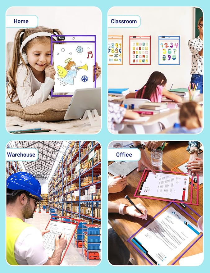 SUNEE 50 Packs Oversized Reusable Dry Erase Pocket Sleeves - Image 7