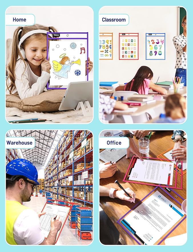 SUNEE 30 Packs Oversized Reusable Dry Erase Pocket Sleeves - Image 7