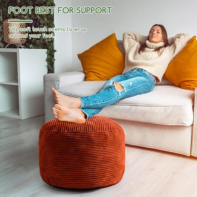 HIGOGOGO Round Stuffed Pouf Ottoman, Corduroy Poufs - Image 4