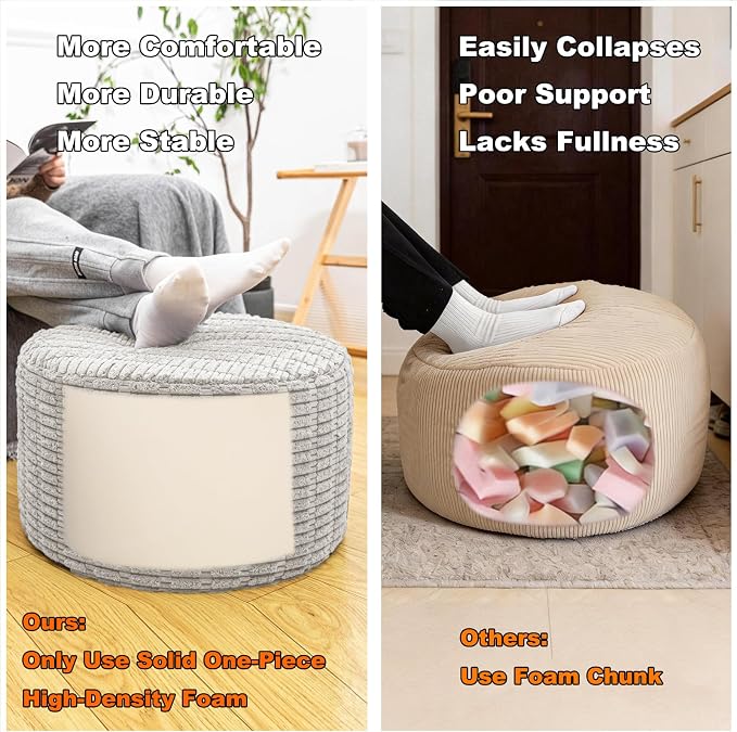 Asuprui Round Ottoman Pouf Ottoman Foot Stool Seat Faux Fur Bean Bag Foot Rest - Image 7