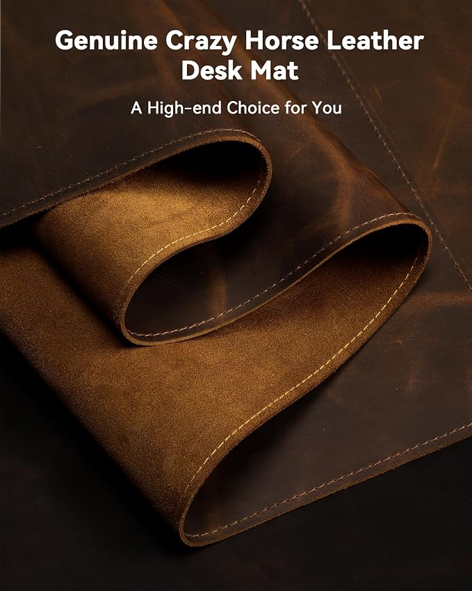 YSAGi Leather Desk Mat, 23.6"x13.8"Real Leather Desk Pad, 2mm Thick Desk Blotter - Image 2