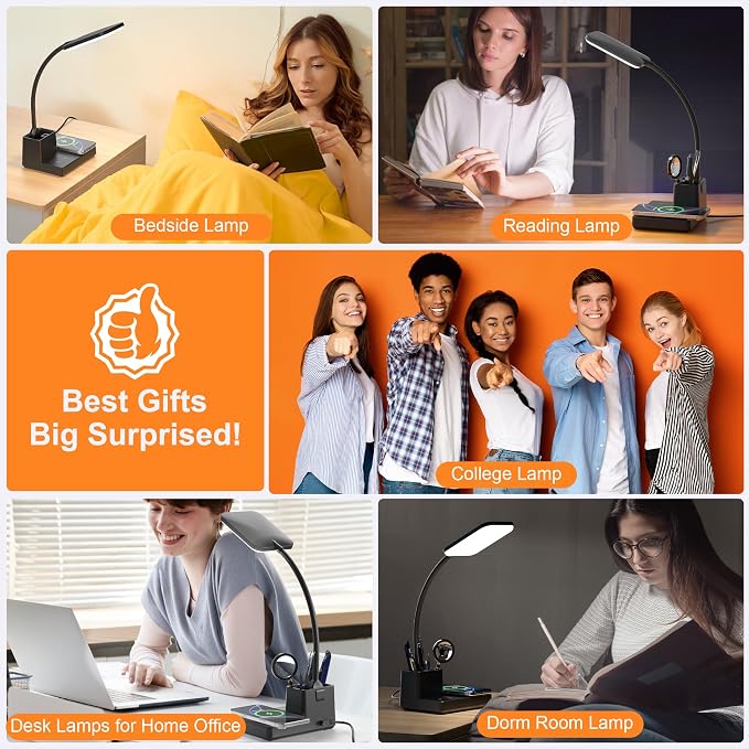 Desk Lamp, Table Lamp with Wireless Charger & USB Port, 800LM CRI95 3 Color - Image 7