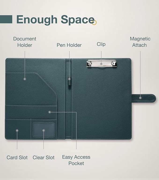 Clipboard Folder Padfolio A4, Mymazn Writing Portfolios Faux Leather Clipboards - Image 4