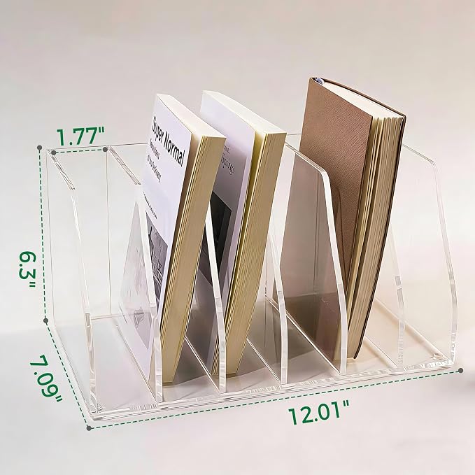 Acrylic Magazine File Holder, 6 Vertical Compartments Desk Document Sorter - Image 2