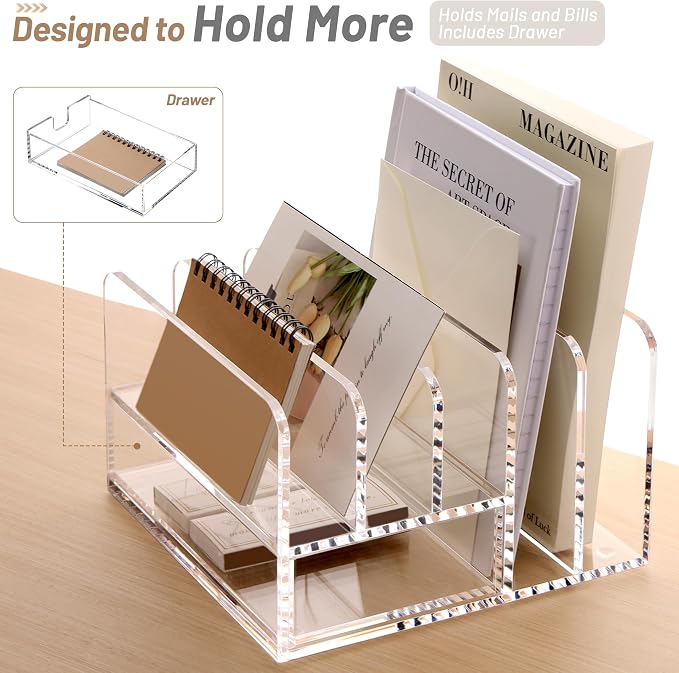 SANRUI Desk Organizers and Accessories, Acrylic Mail Organizer Countertop - Image 2