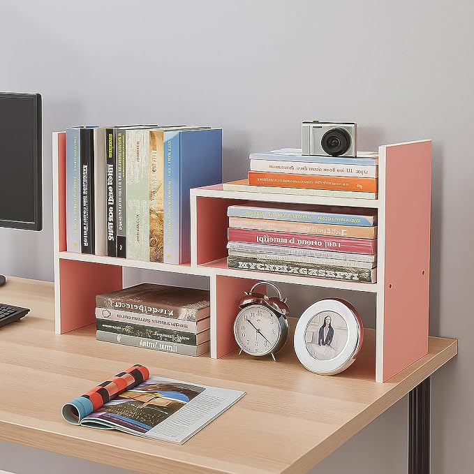 Desktop Shelf Organizer, Adjustable Wood Office Storage Rack, Counter Display - Image 3