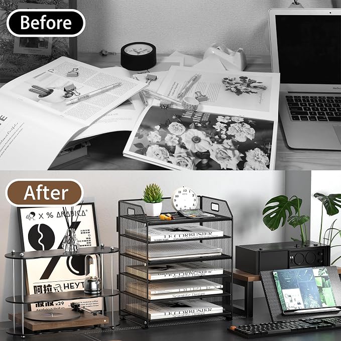 6 Tier Paper Organizer Letter Tray, Metal Mesh Paper Tray Organizer - Image 6