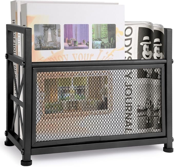 Black Magazine Holder, Metal Magazine Rack Floor, Mesh Magazine File Holder by OFIDELITY