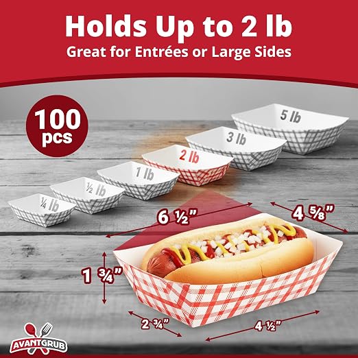 Heavy Duty, Grease Resistant 2 Lb Paper Food Trays 100 Pk. Recyclable, Coated - Image 2
