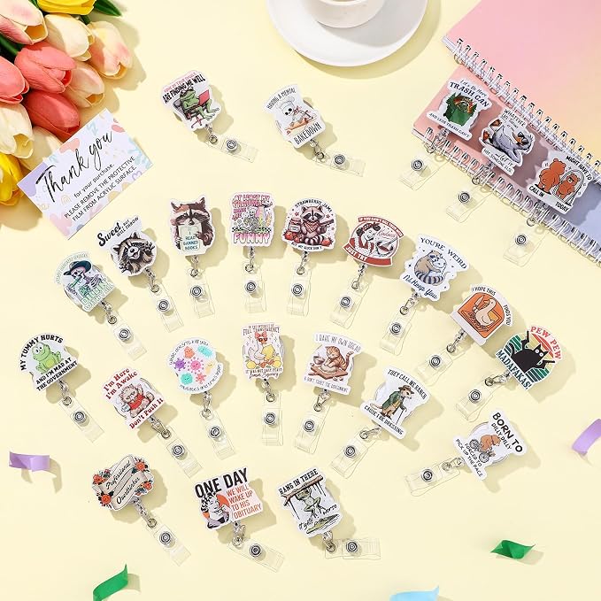 Feifeiya 24 Pcs Funny Badge Reel Nurse Cute Retractable Name ID Clip Badge - Image 4