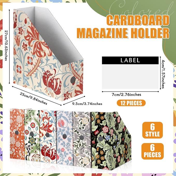PerKoop 6 Pcs Decorative Magazine File Holders Floral Foldable File Folders - Image 2