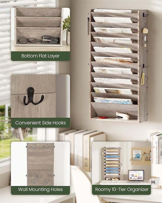CHOEZON Wall File Organizer, 10-Tier Hanging Mail Organizer, Wall Mount File - Image 3