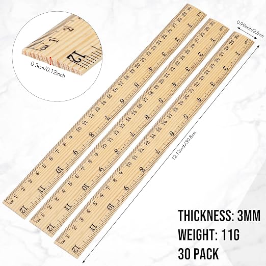 Zonon 30 Pcs Wooden Rulers Bulk 12 Inch Ruler - Image 3