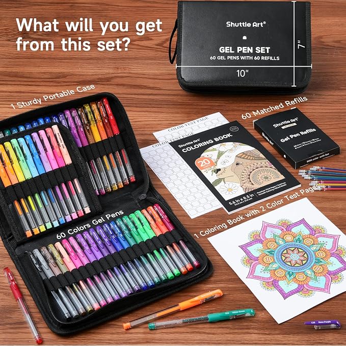 Shuttle Art Gel Pens, 120 Pack Gel Pen Set 60 Colored Gel Pen - Image 2