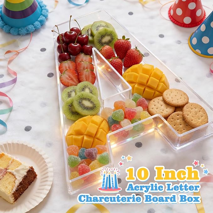 Ledido 10’’ Acrylic Letter Charcuterie Board Box, Reusable Fillable Serving Tray - Image 2