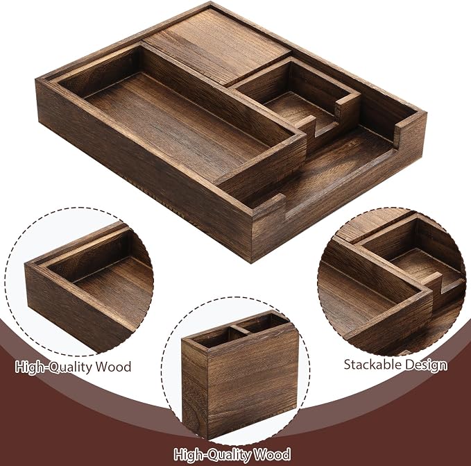 4 Pack Wood Office Supplies Desk Organizer Set - Image 7