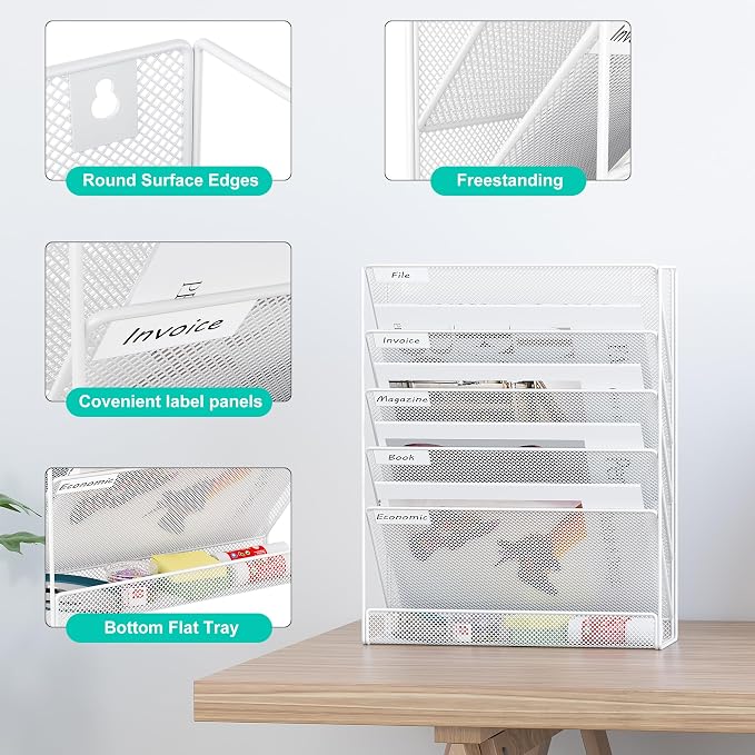 EasyPAG 5 Tier Wall File Holder, Mesh Hanging Folder Organizer - Image 2