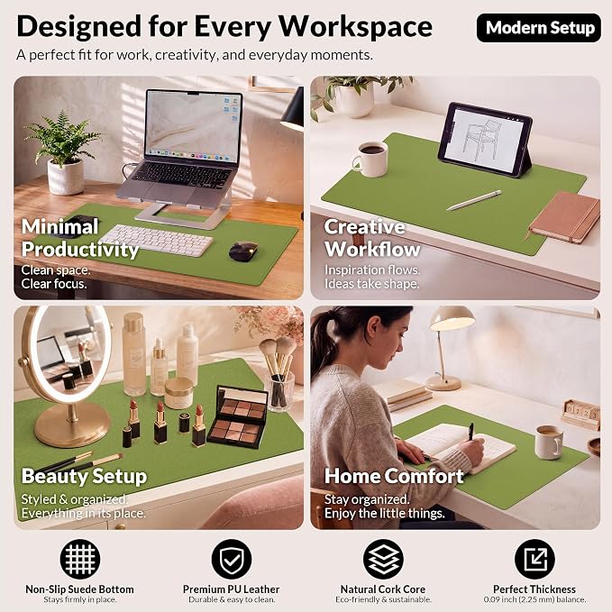 AFIING Cork Desk Mat, 35.4" x 17", Olive Green, Desk pad Protector | Dual-Sided - Image 7