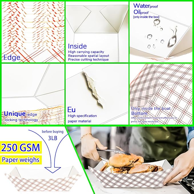 100 Pack Checkered 3Lb Paper Food Boat Trays Disposable Paper Boats, Colored - Image 3
