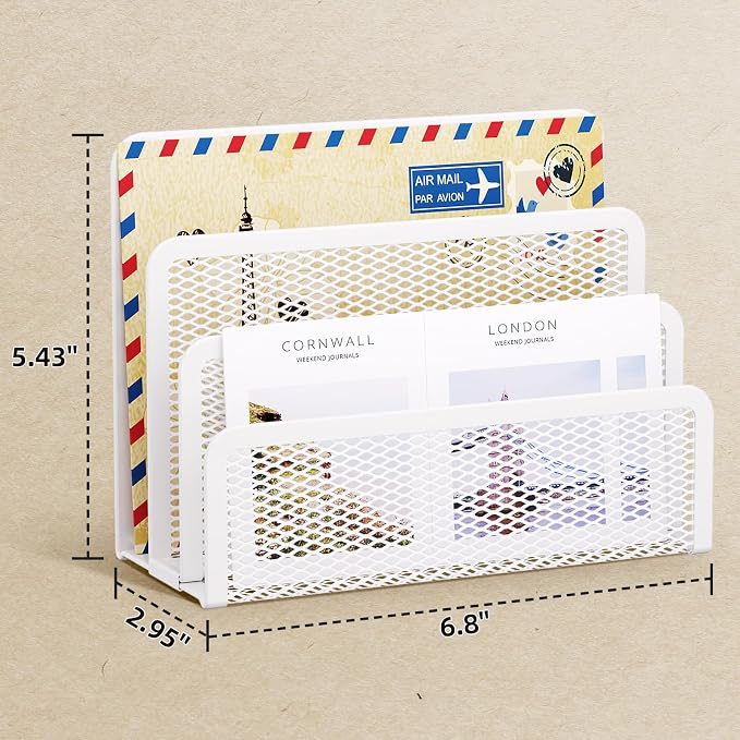 Marbrasse Mail Organizer for Desk, 3-Slot Mesh Metal Mail Holder countertop - Image 6