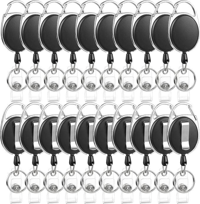 20 Pack Badge Reels Retractable ID Badge Holder by BESARME