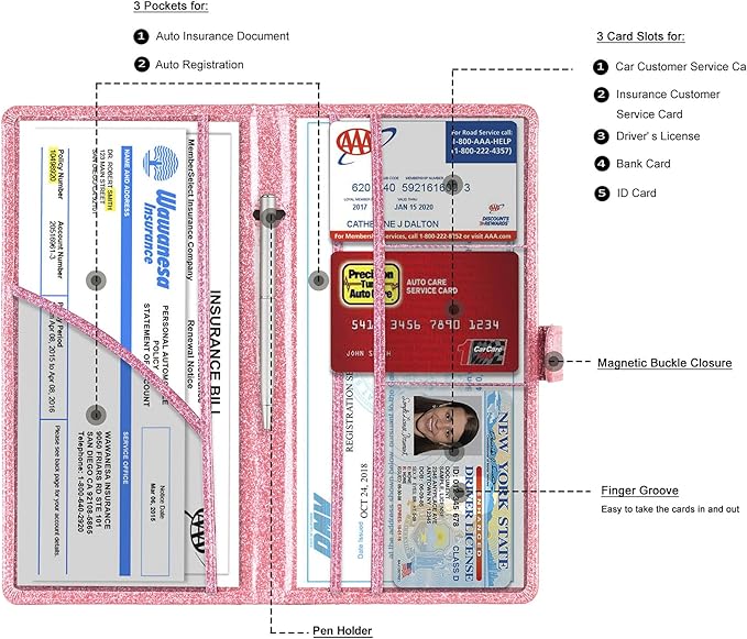 TOURSUIT Car Registration and Insurance Card Holder, Glitter Pink | Vehicle - Image 2