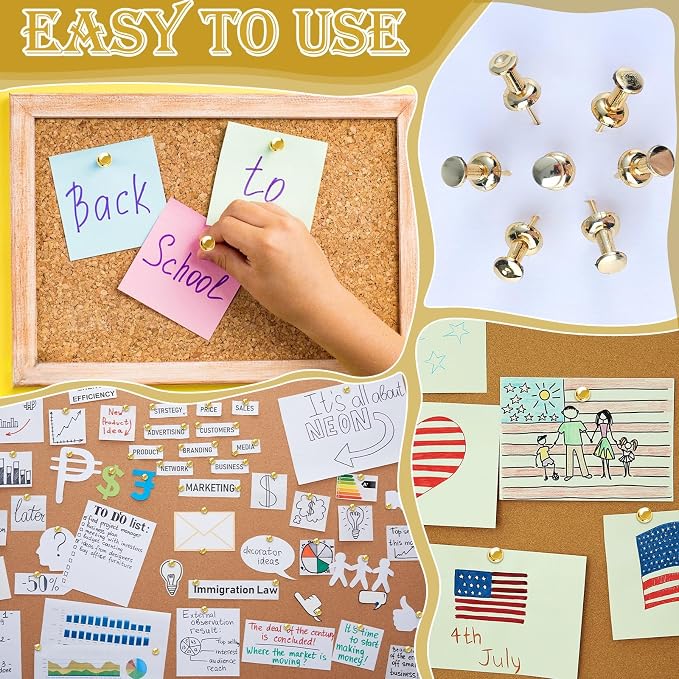 220 Count Gold Push Pins, Standard Plastic Head Steel Point Gold Thumb Tacks - Image 5