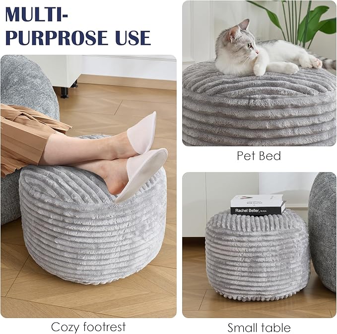 SHOUREN Stuffed Round Ottoman, Corduroy Pouf Ottoman Foot Rest - Image 6